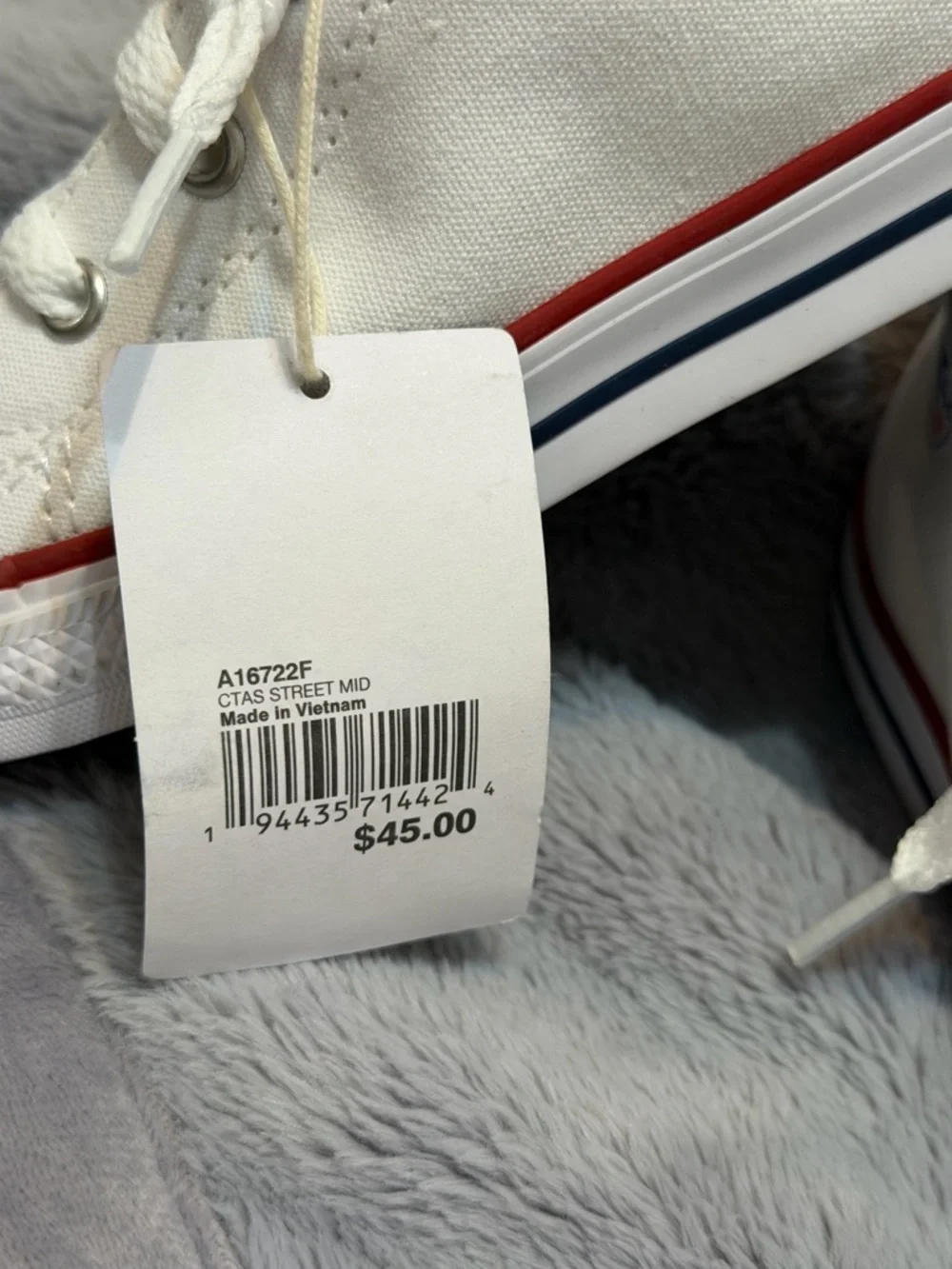 Converse Kids White High Top Sneakers with Red & Navy Trim Little Kids size 10